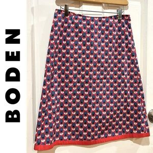 NWOT Boden Red Floral Print A-Line Skirt Preppy Casual British Style Size 8